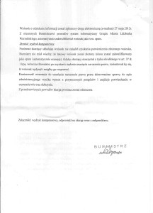 Odpowiedź Burmistrza Lidzbarka Warmińskiego.