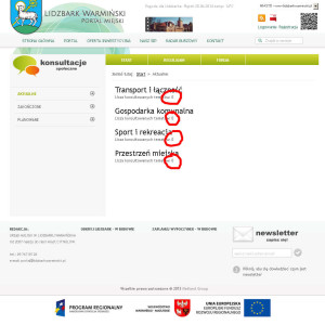 Zrzut ekranu strony www.lidzbarkw.eu zakładka "konsultacje społeczne"