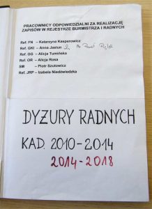 Strona tytułowa rejestru dyżurów radnych